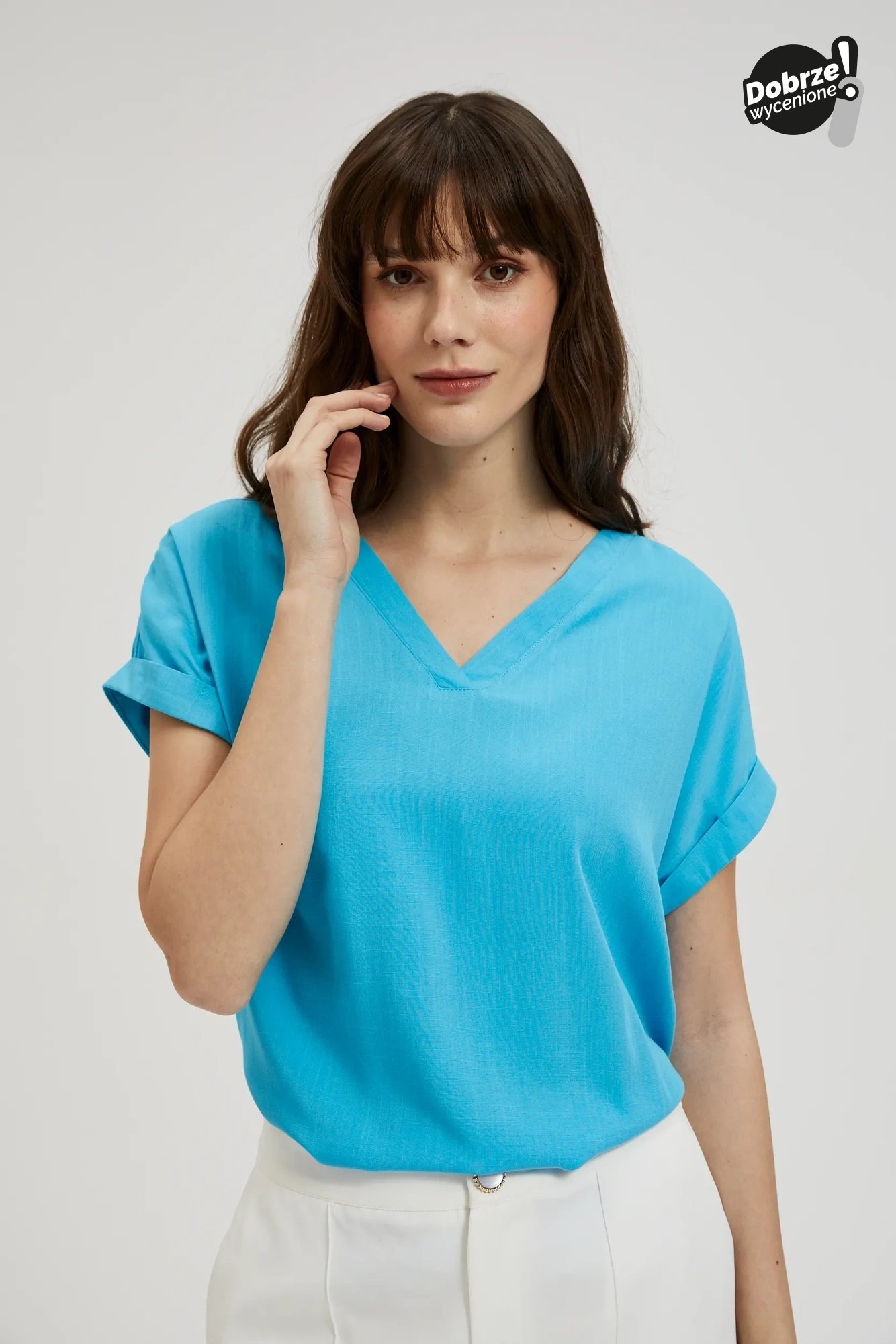 Women's Blouse With V-neck MOODO - Blue