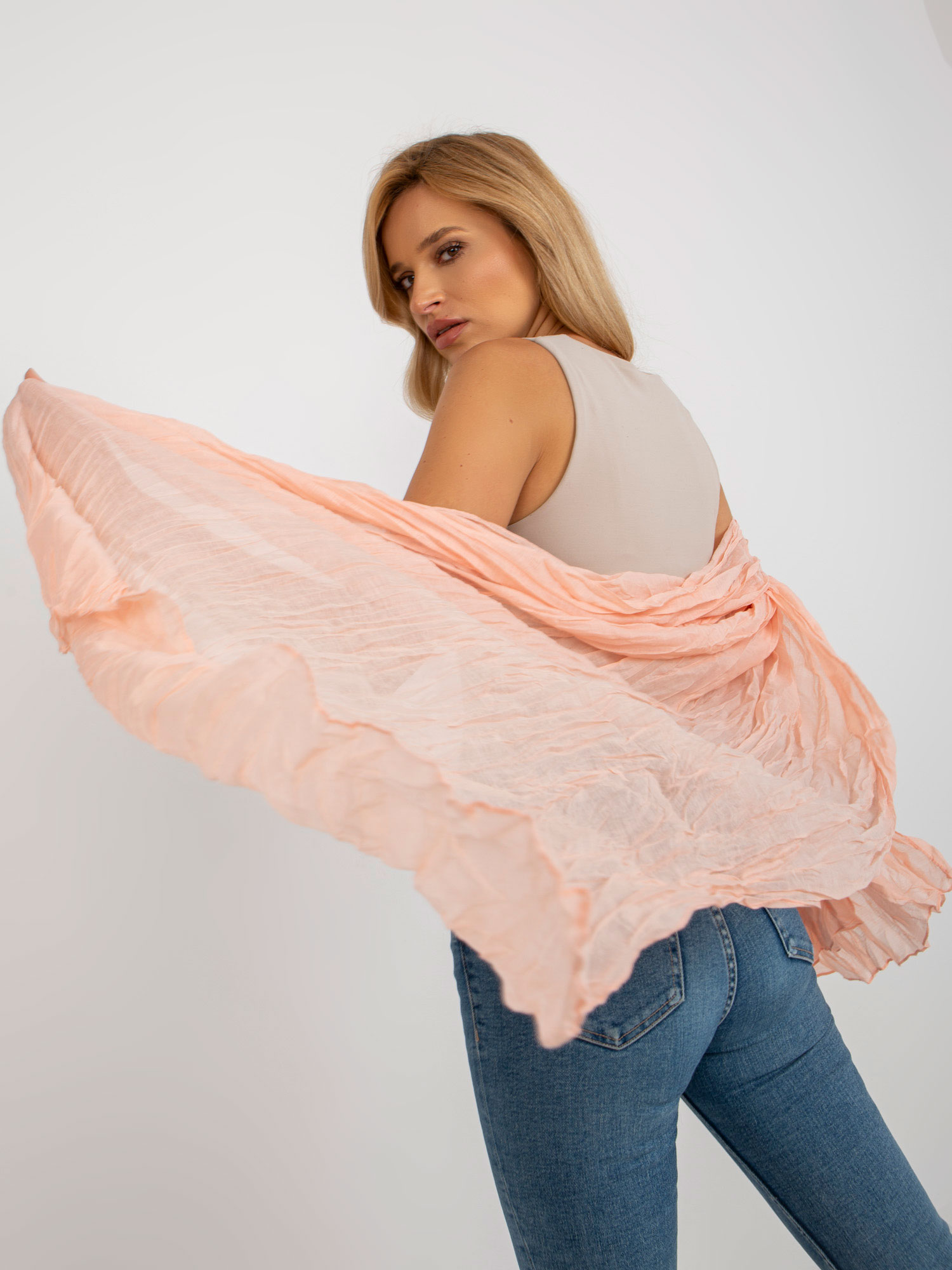 Light peach smooth scarf with pleats