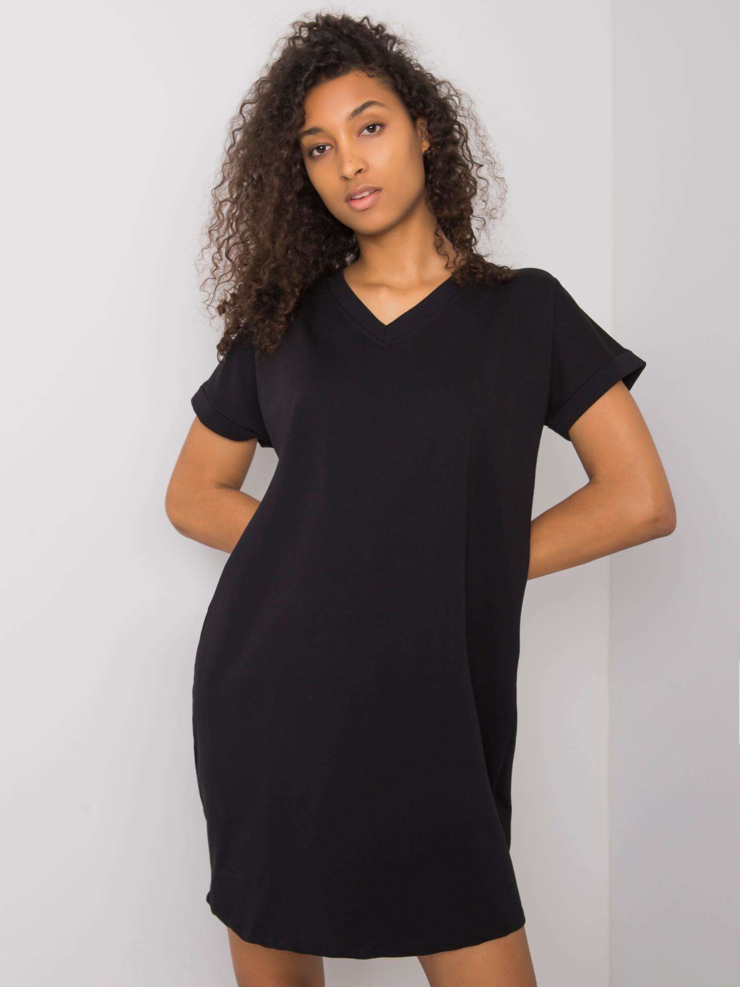 RUE PARIS Black Cotton Dress For Women