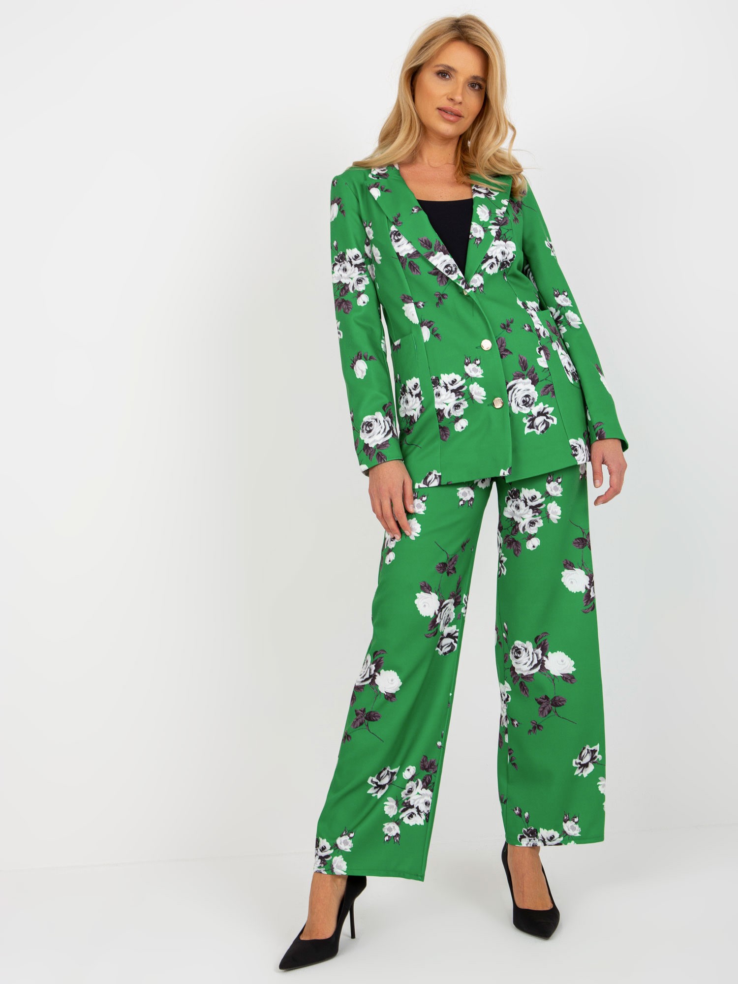 Levně Zelené elegantní sako s růžemi z obleku
