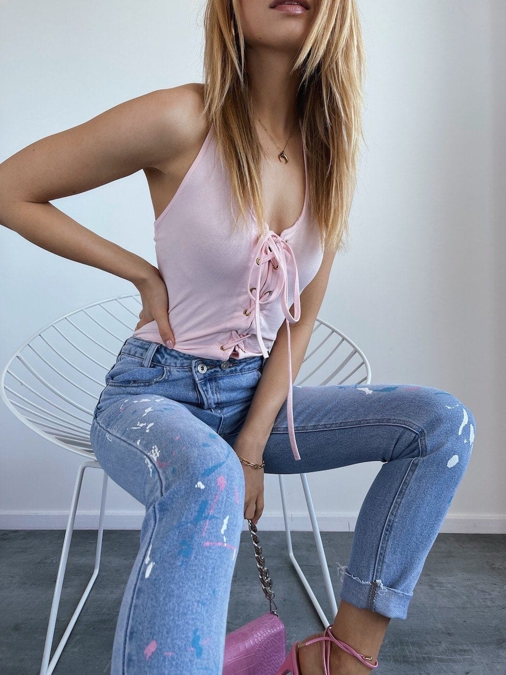 Light Pink Bodysuits With Corset Tie At The Front