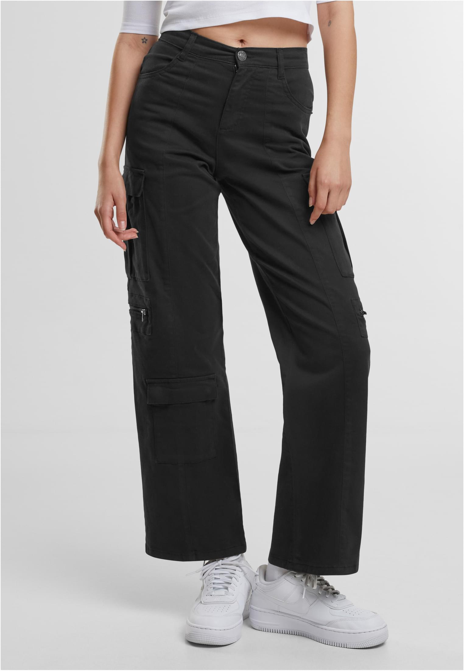 Women's Loose Utility Stretch Twill Black Cargo Pants