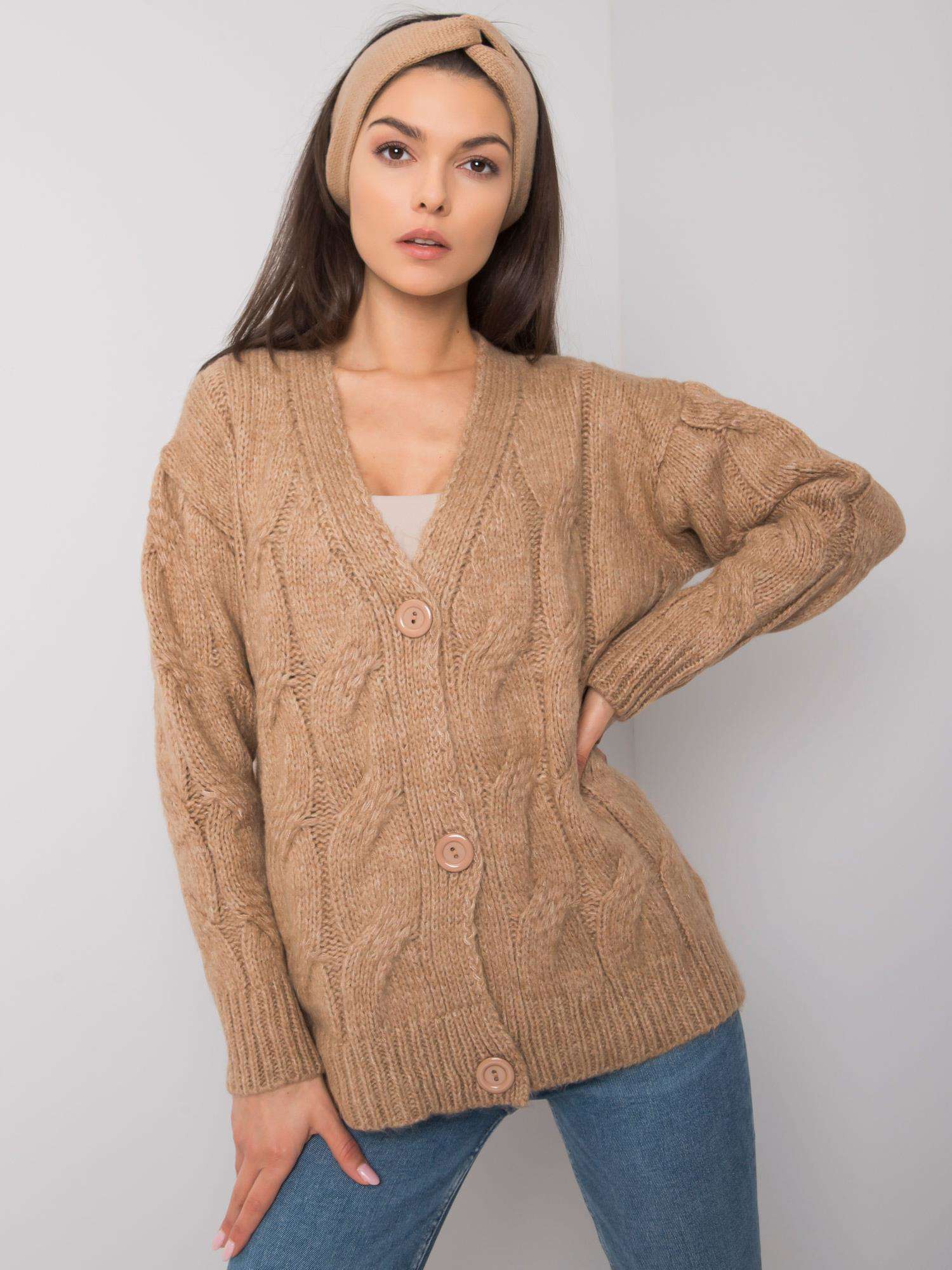 Levně RUE PARIS Tmavě béžový pletený svetr s copánky