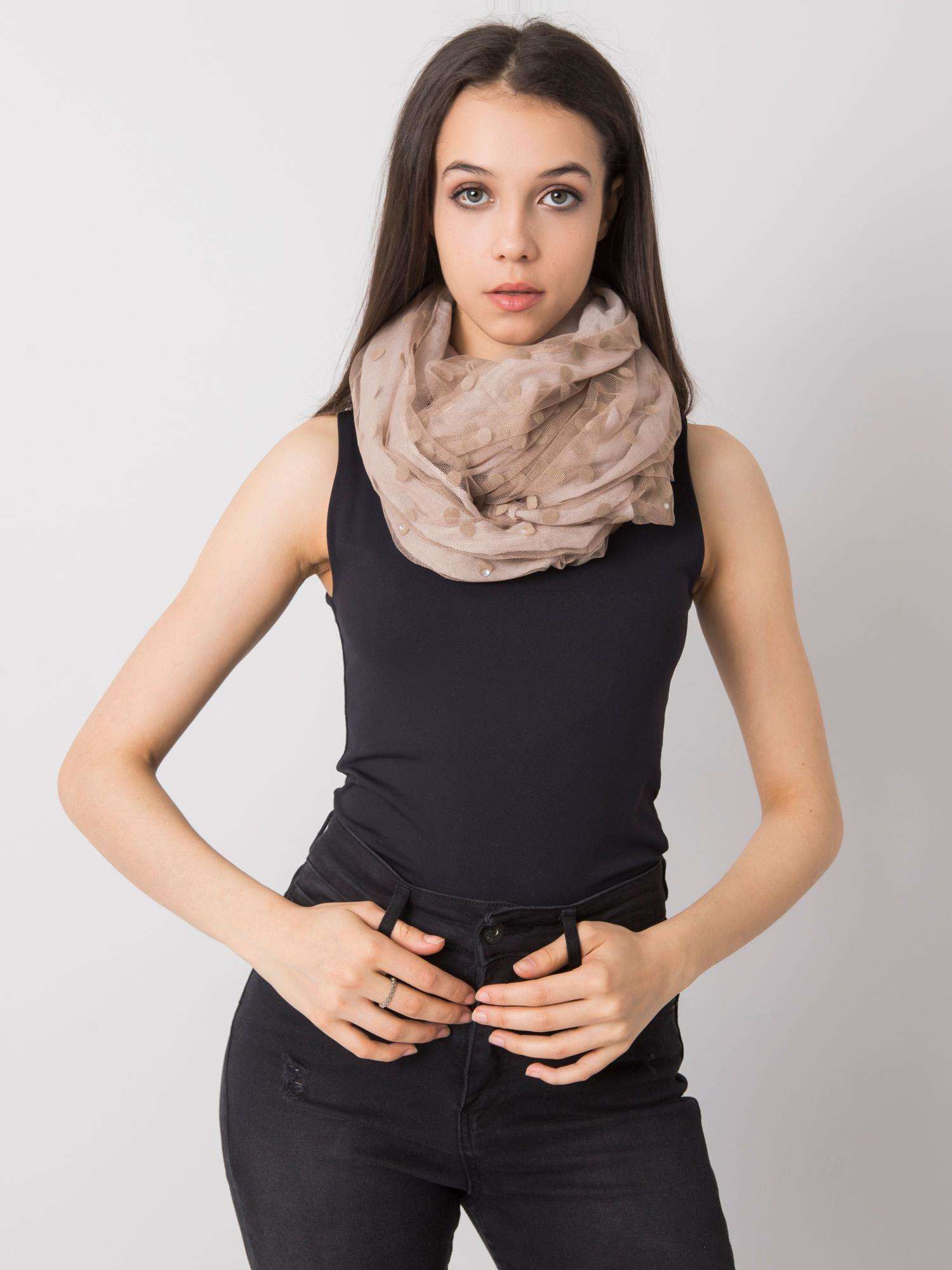 Dark beige polka dot scarf with application