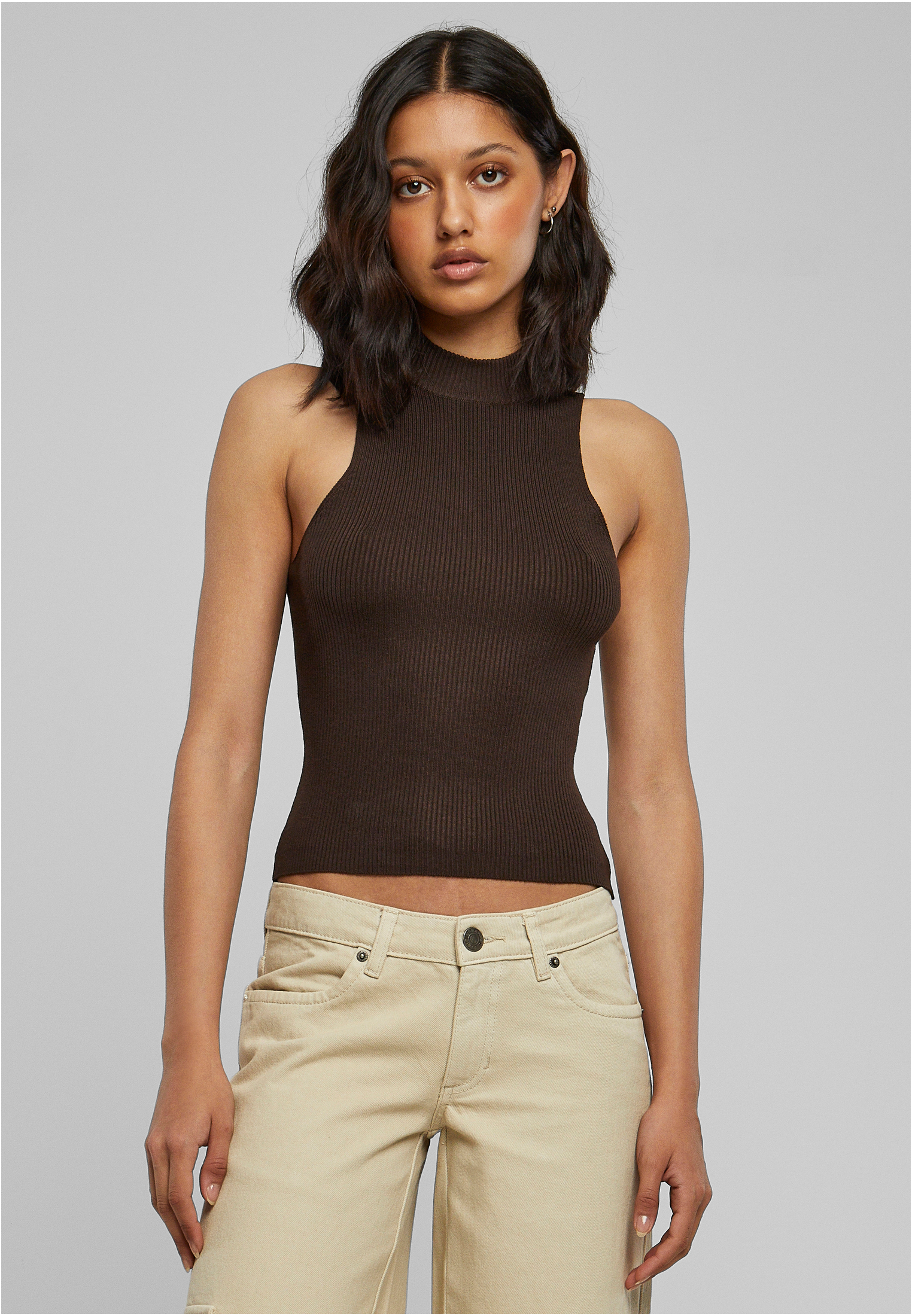 Women's Turtleneck With Short Rib Knit Brown