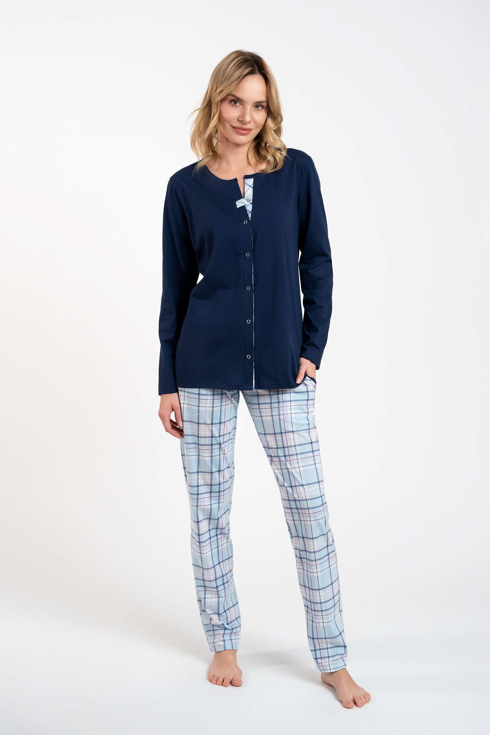 Women's Pyjamas Emilly, Long Sleeves, Long Pants - Navy Blue/print