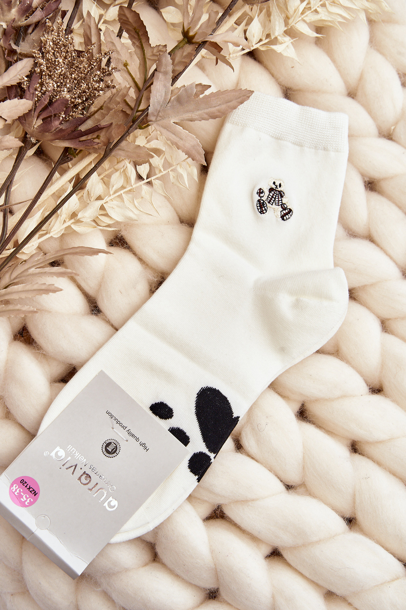 Levně Dámské bavlněné ponožky s nášivkou medvídka, bílé