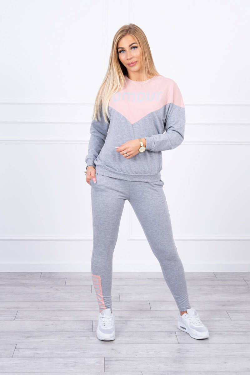 Amour print set dark powder pink+grey