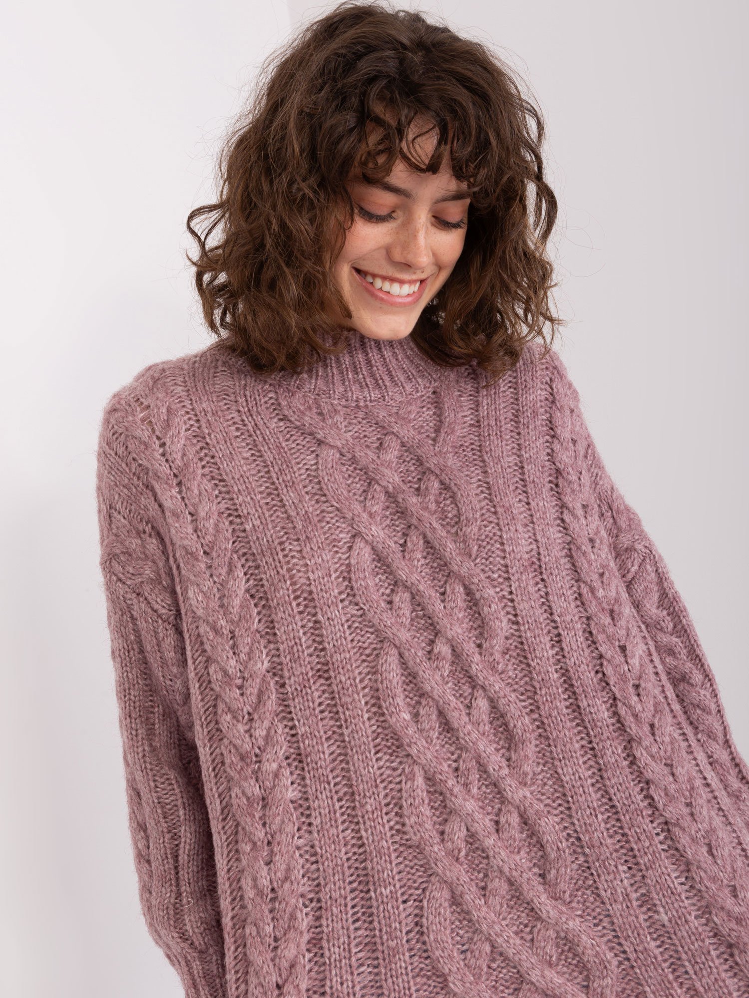 Purple Women's Sweater With Cables