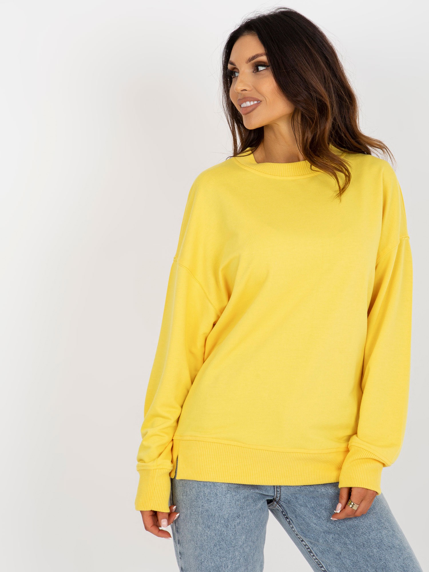 Yellow Loose Hoodie With Round Neckline