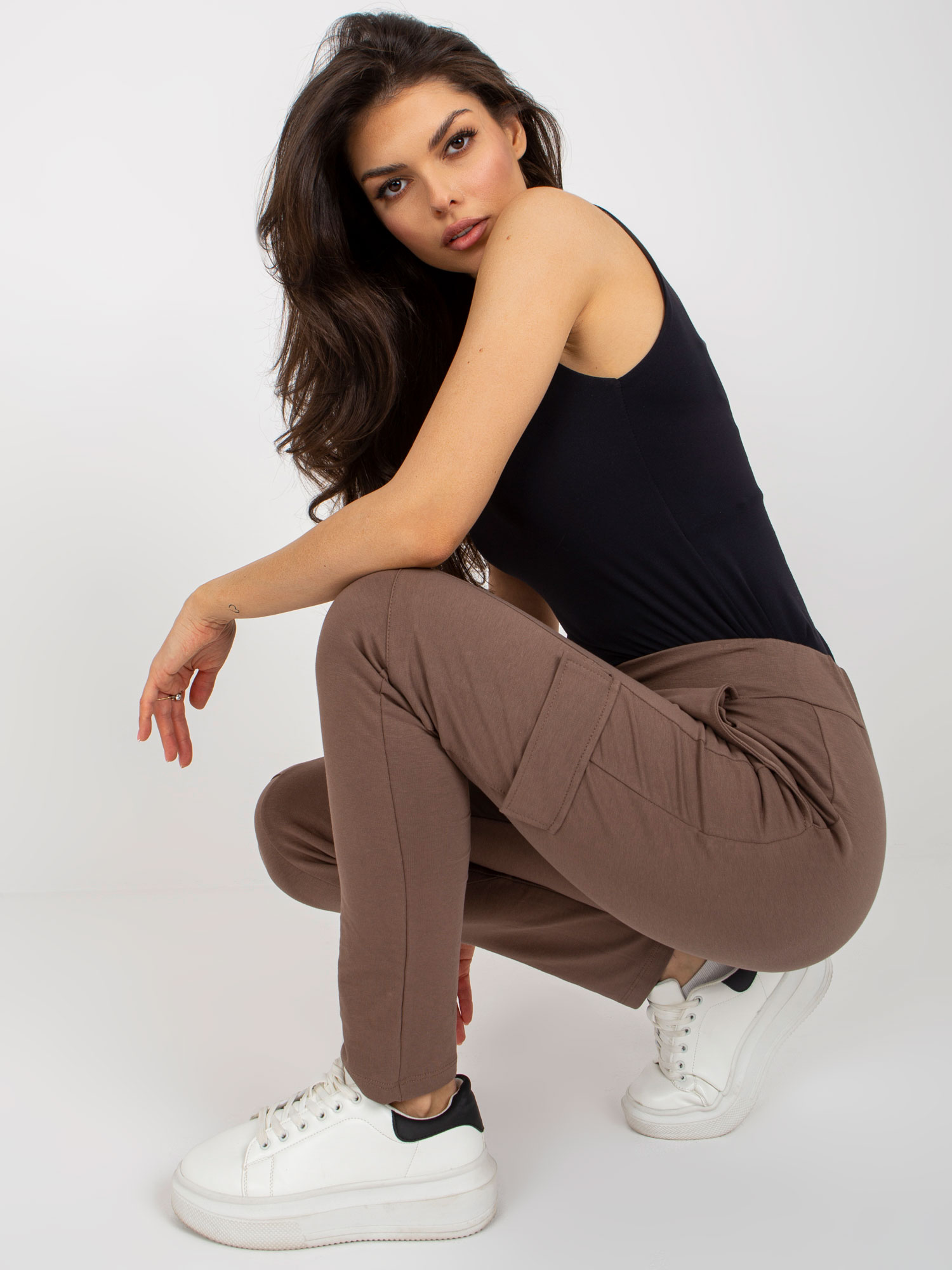 Brown Cotton Cargo Sweatpants