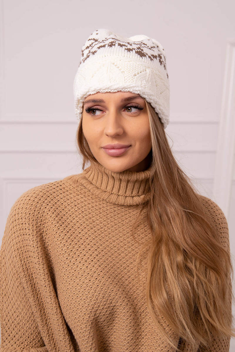 Ladies beanie Kira K374 ecru+brown