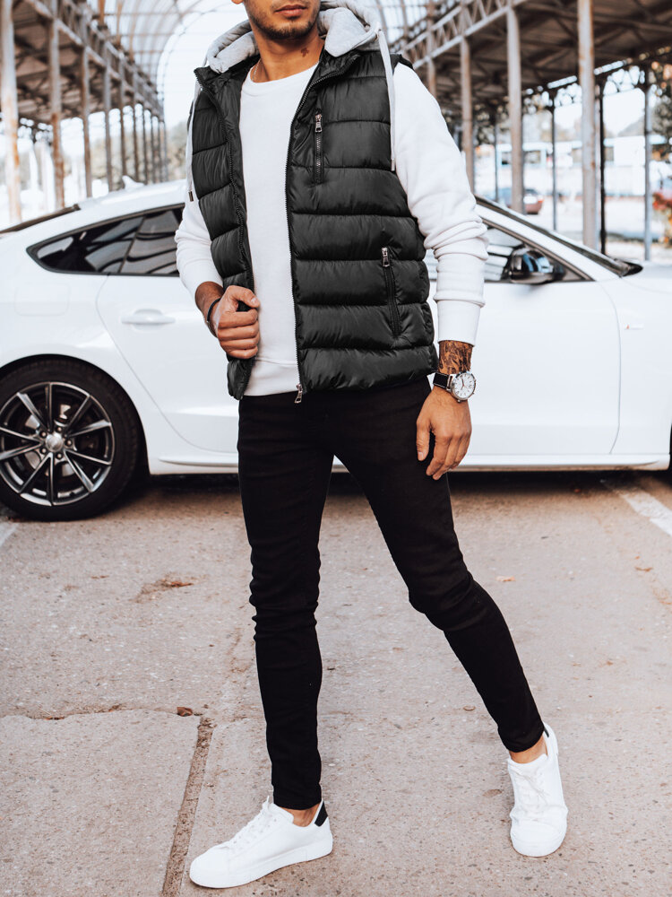 Men's Quilted Vest With Hood Black Dstreet