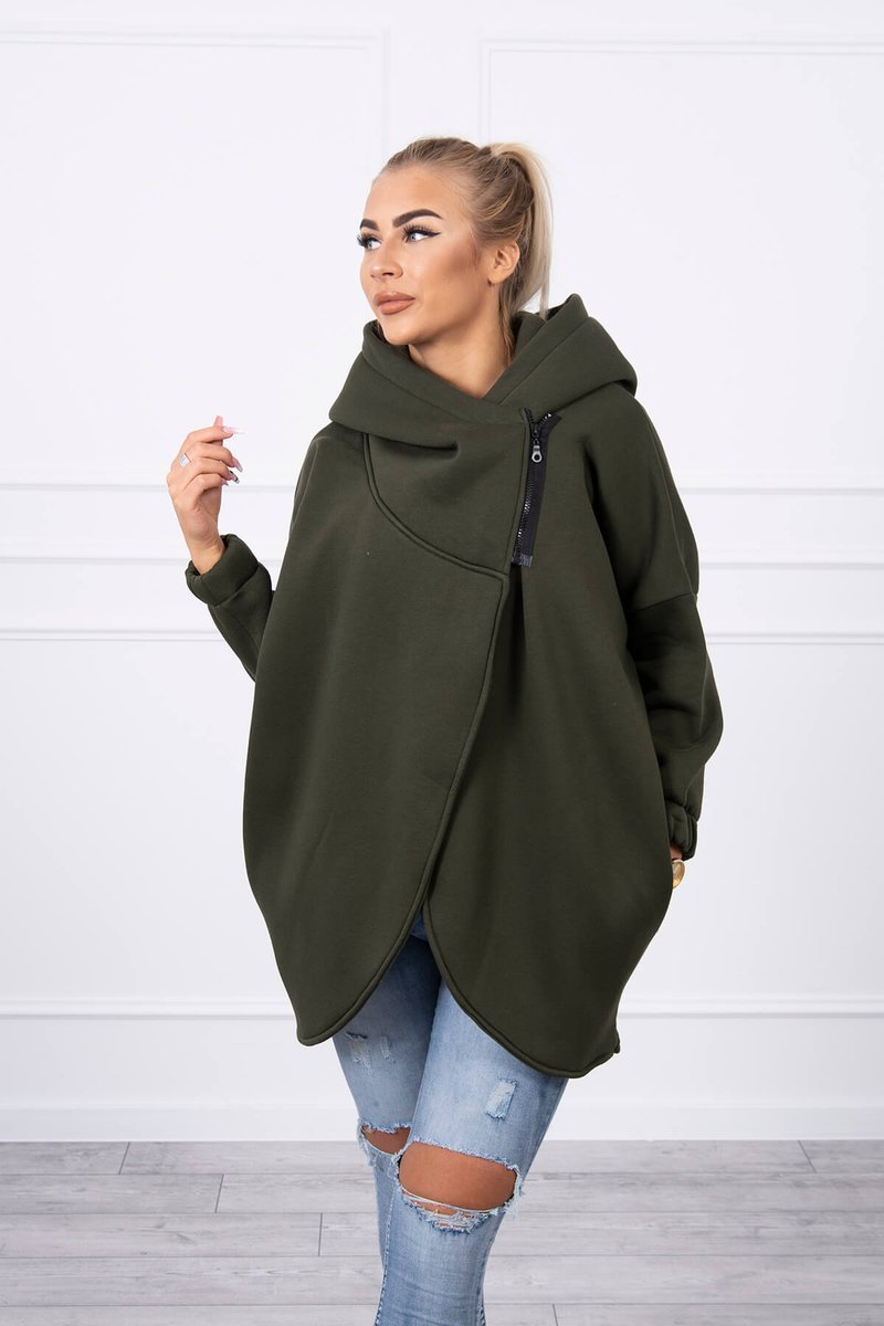 Sweatshirt With Short Zipper In Khaki Color