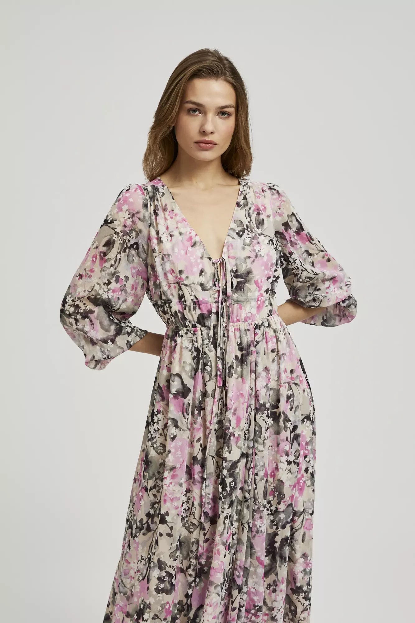 Marisse Gray Floral Maxi Dress