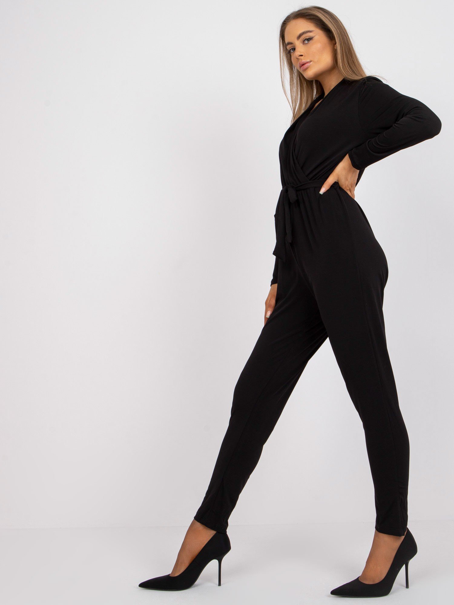 Black Monochrome Jumpsuit With Serafini Belt