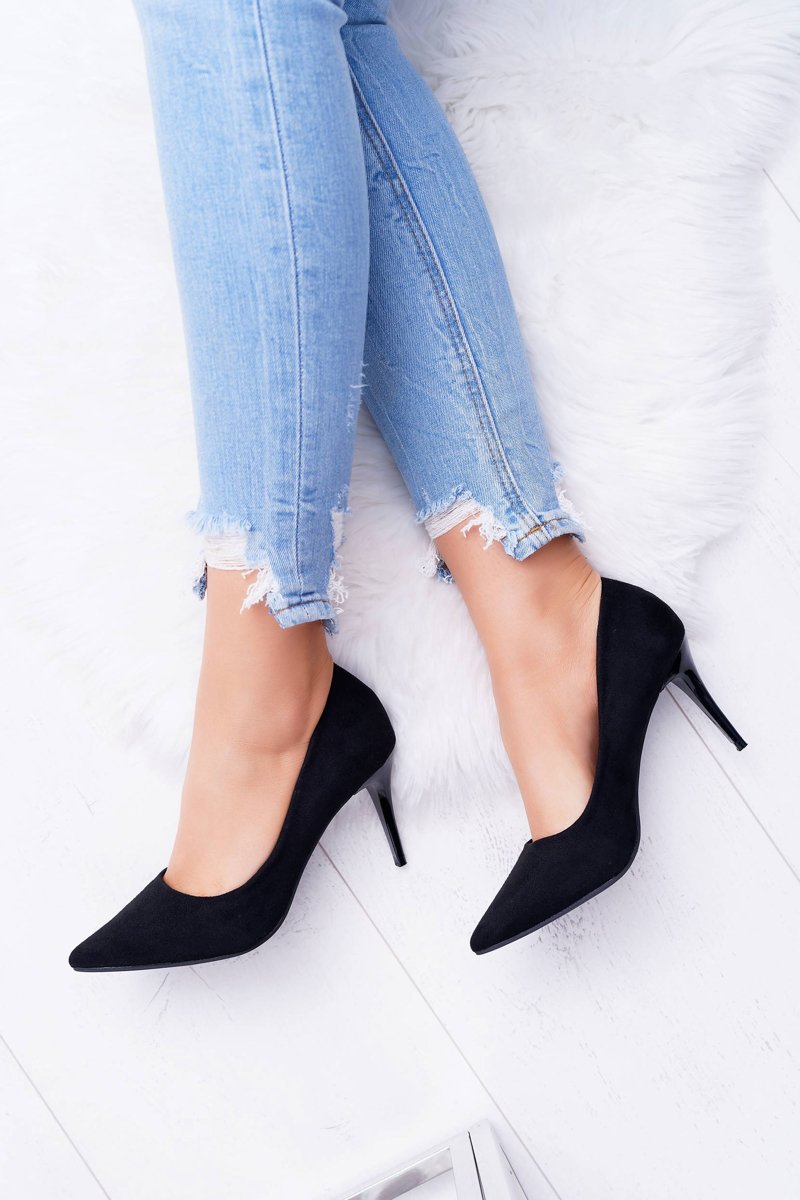 Women's stiletto heels suede black cream