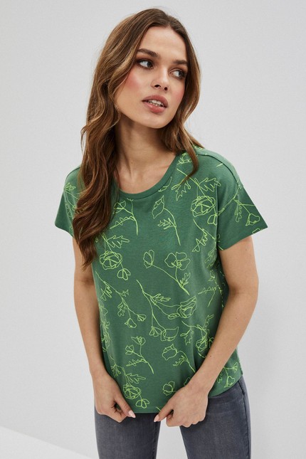 Cotton blouse with flowers - green