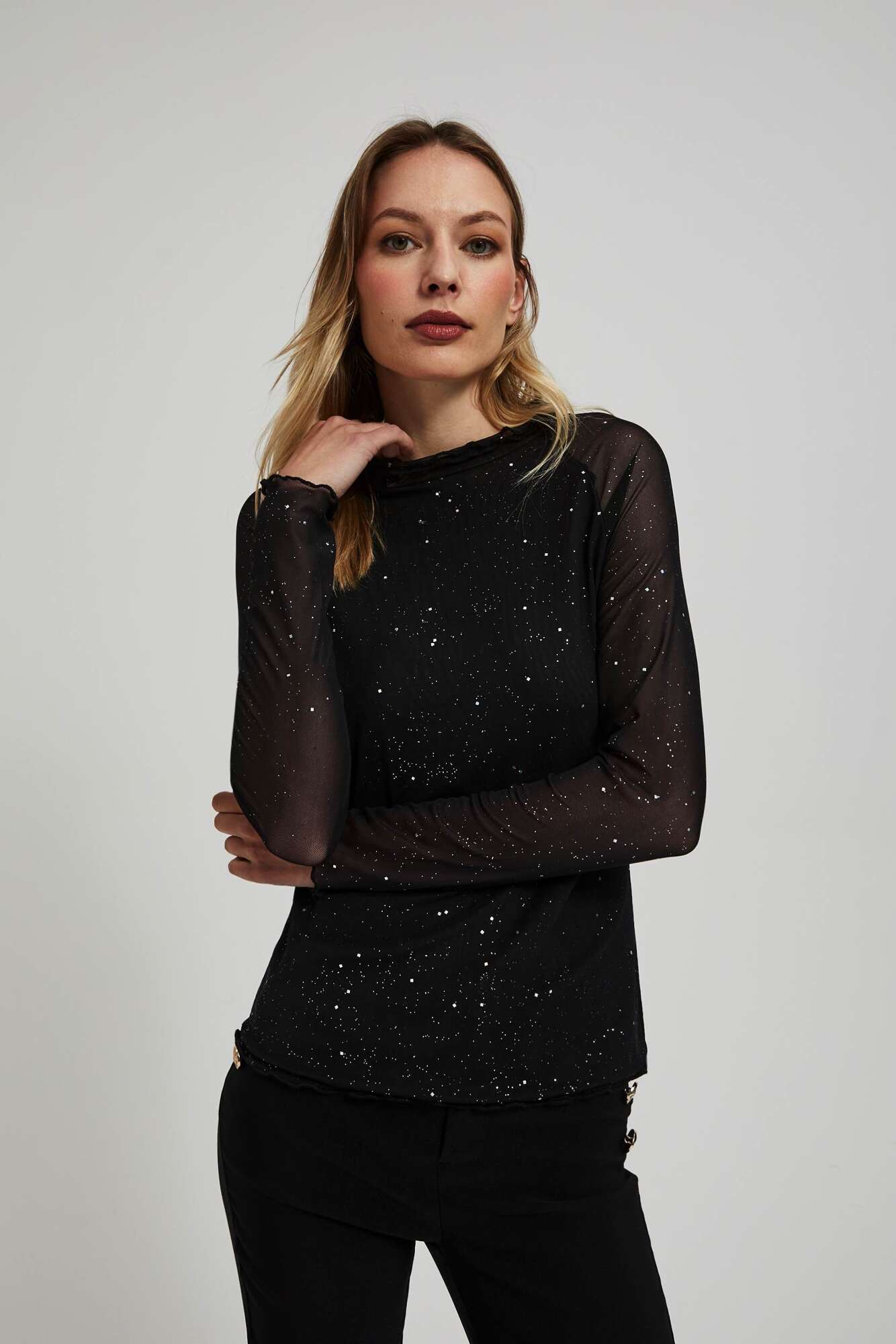 Blouse with transparent sleeves