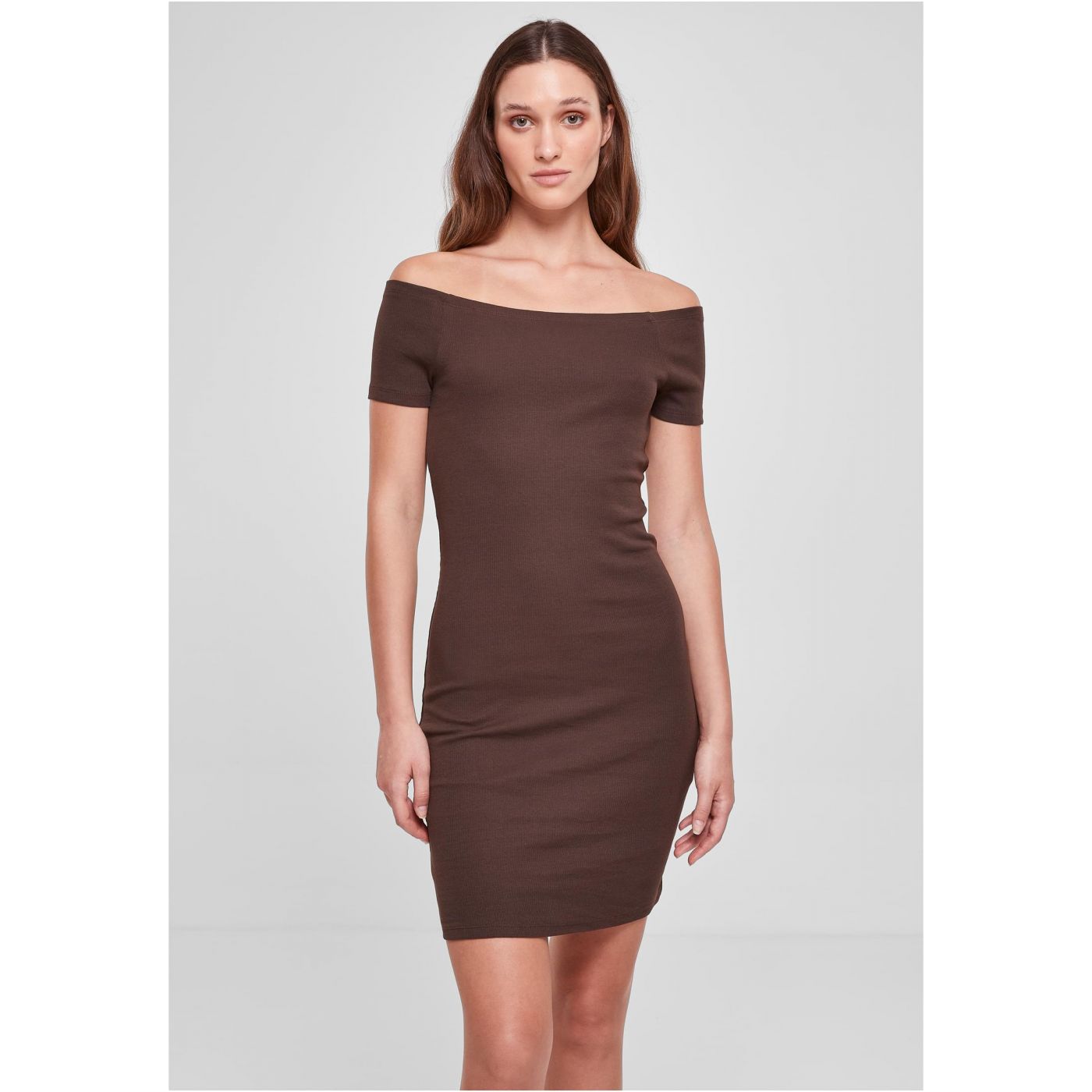 Women's Dress Off Shoulder Rib Brown