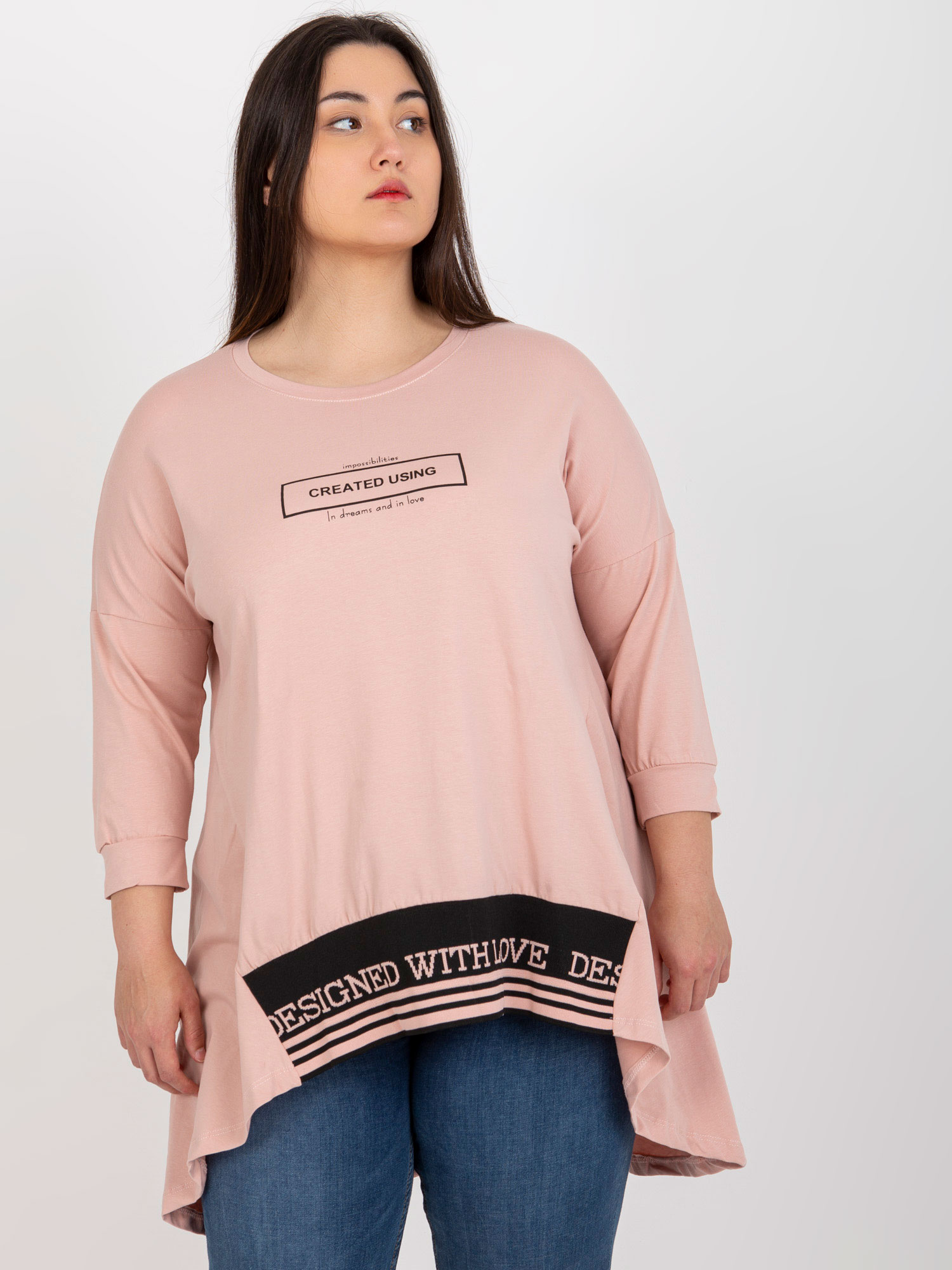 Dusty Pink Tunic Of Larger Size With 3/4 Sleeves