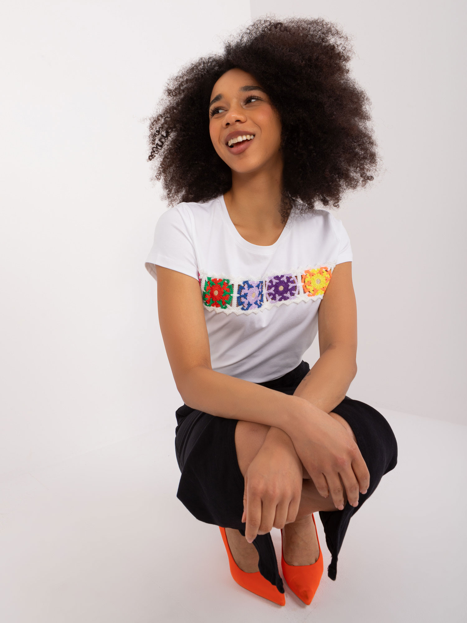White cotton T-shirt with BASIC FEEL GOOD embroidery
