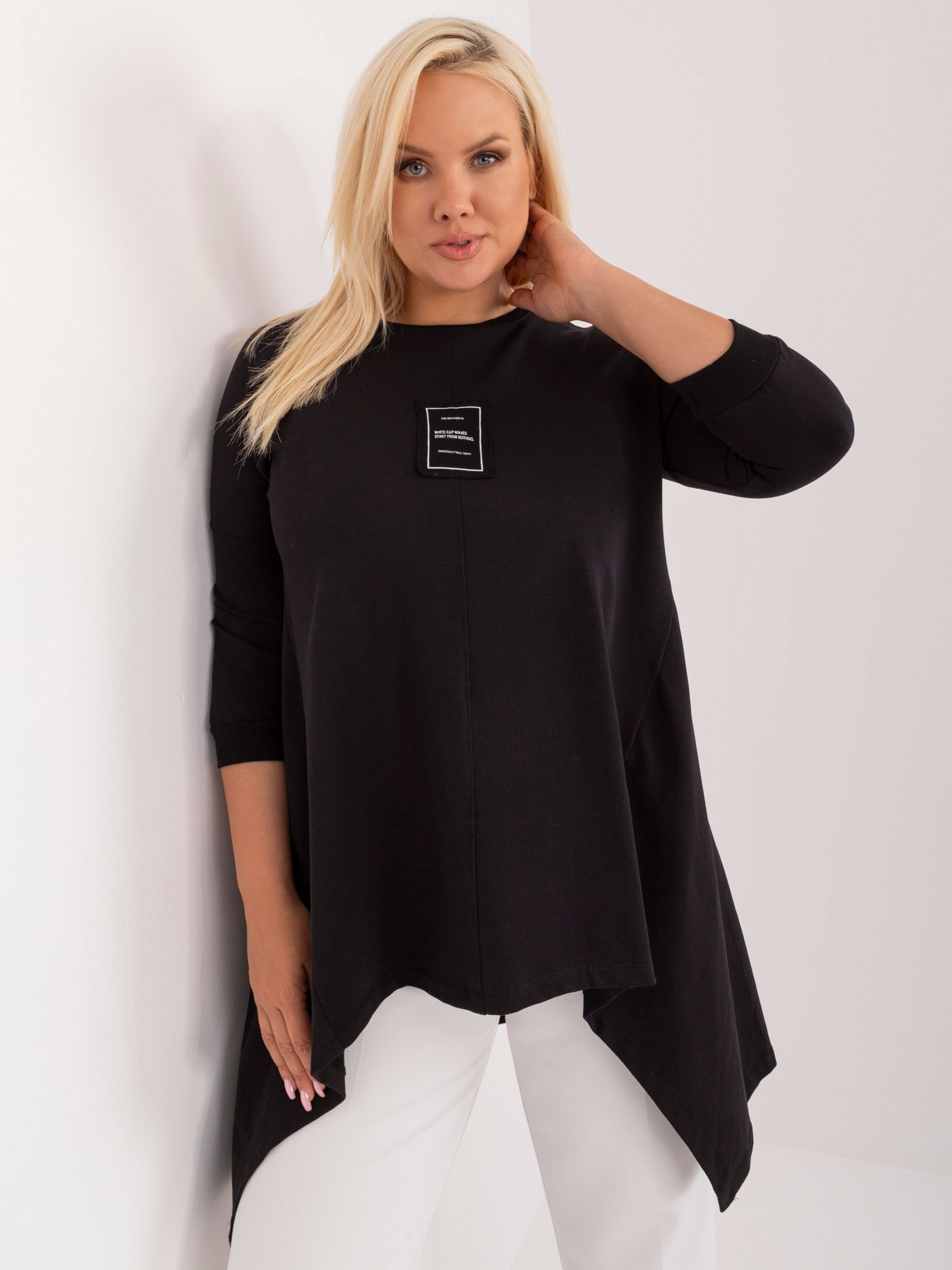Black asymmetrical cotton blouse plus size