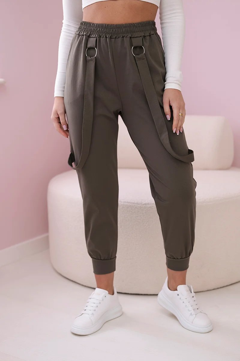 New punto pants with khaki decorative straps