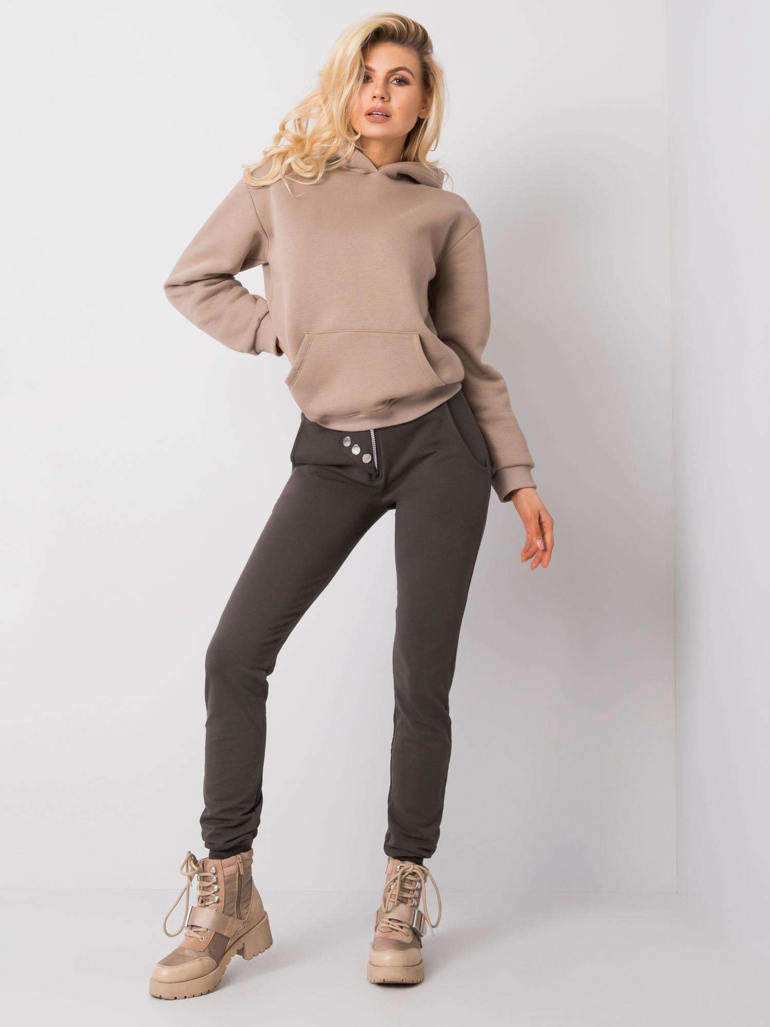 Dark khaki sweatpants with a zip