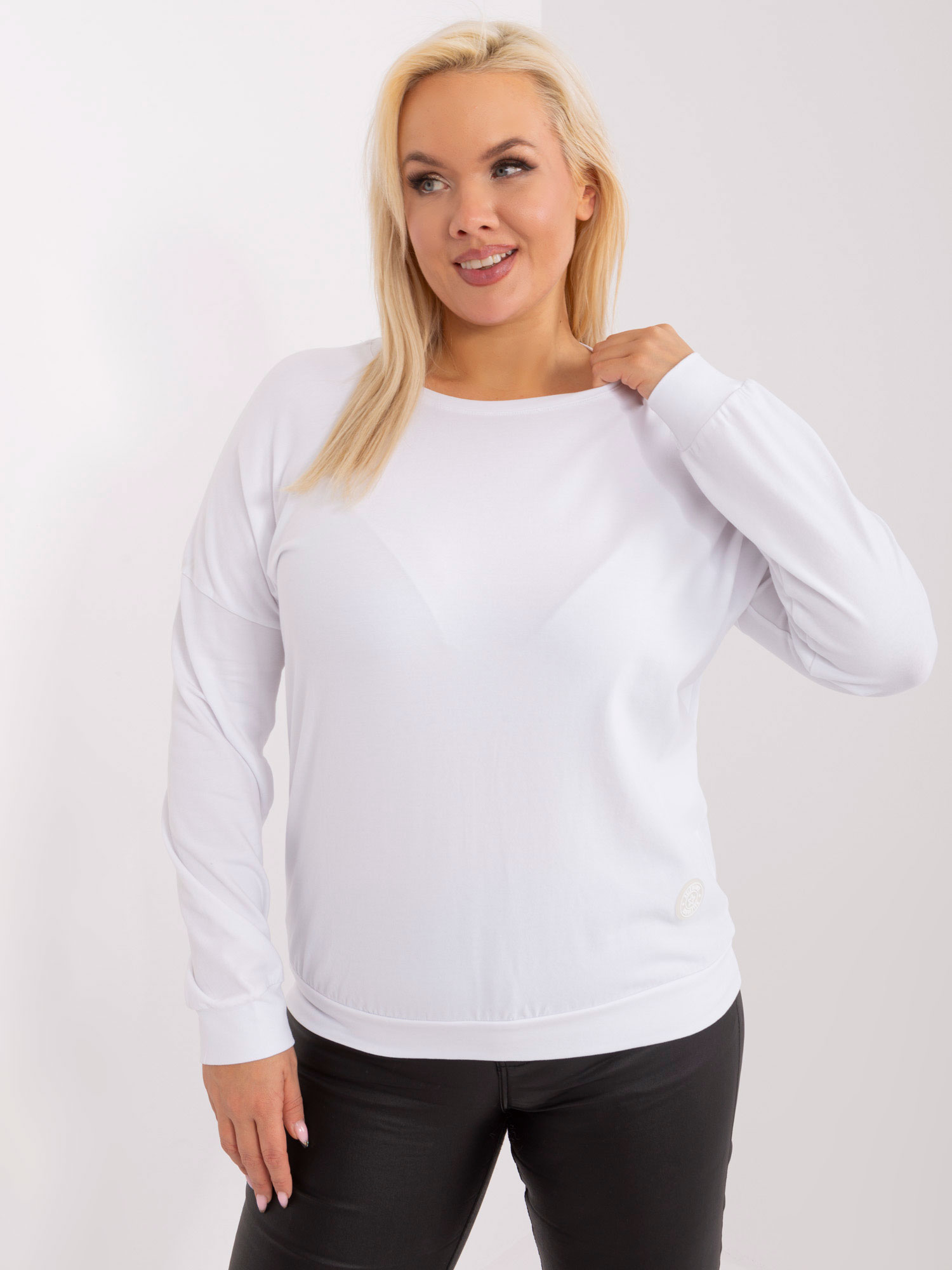 White Blouse With A Round Neckline Size Plus