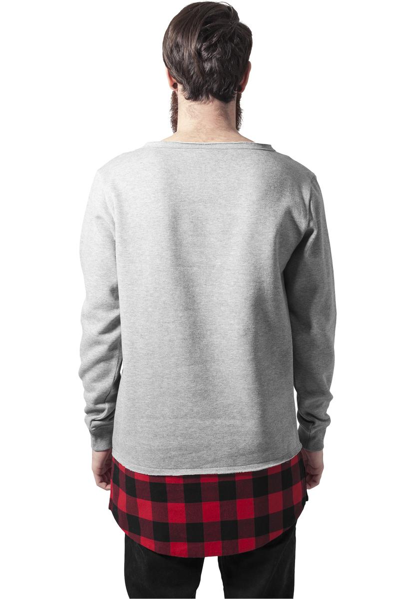 Long Flanell Bottom Open Edge Crewneck gry / blk / rosu