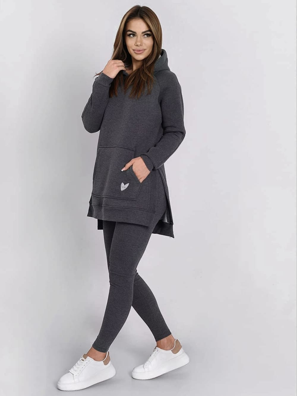 Women's set with oversize sweatshirt and ribbed leggings, graphite