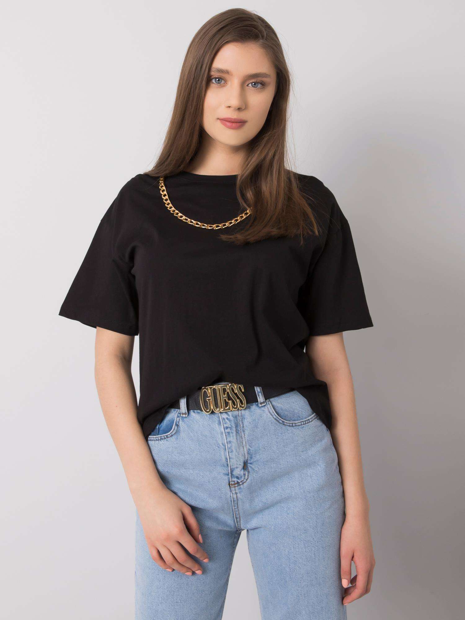Levně Černé bavlněné tričko Donna RUE PARIS