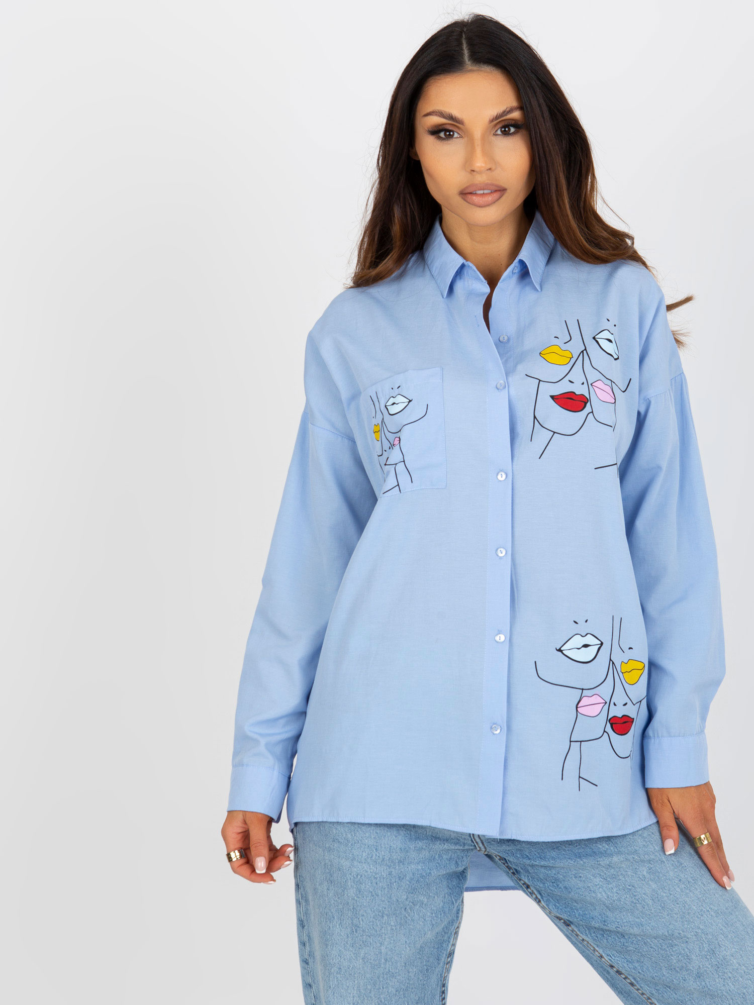 Light Blue Shirt With Print And Pocket