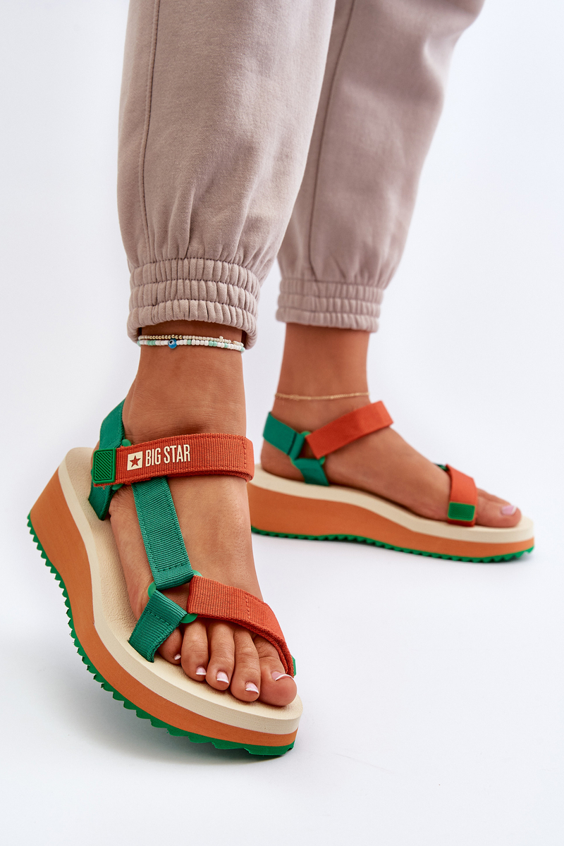 Levně Dámské sandály na platformě a klínku Big Star zeleno-oranžové