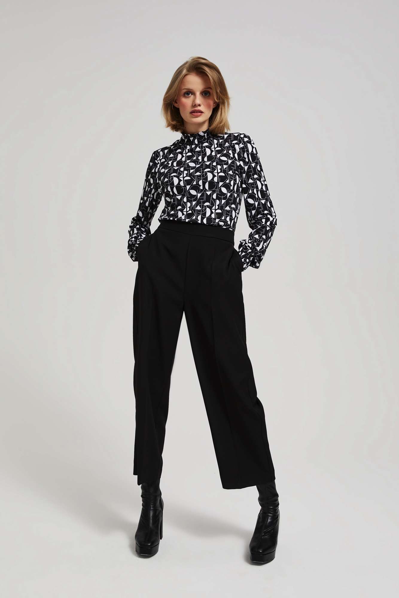 Plain trousers with wide legs