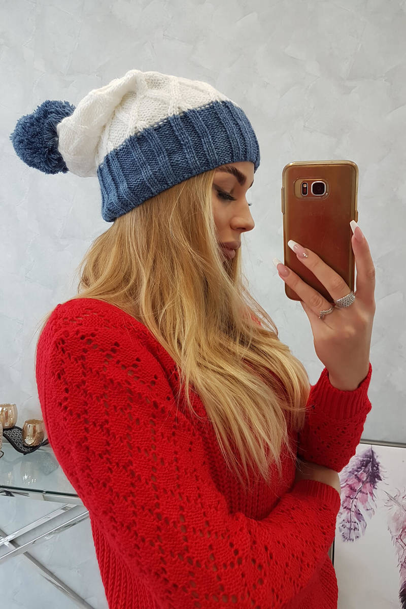 Beanie with fleece Milano K203 ecru+jeans