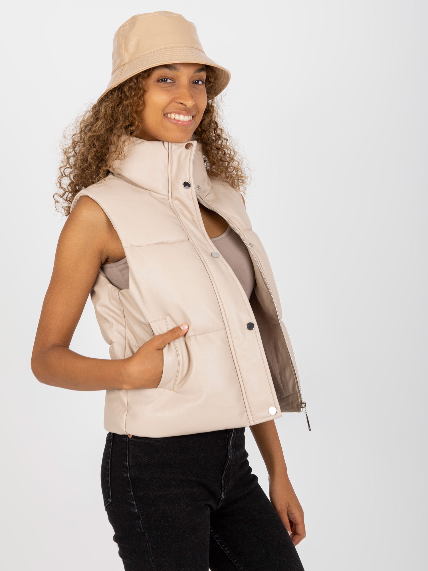 Light beige women's eco-leather vest