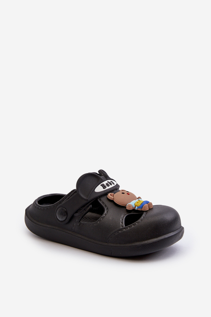 Children's foam slippers with embellishments, black opleia
