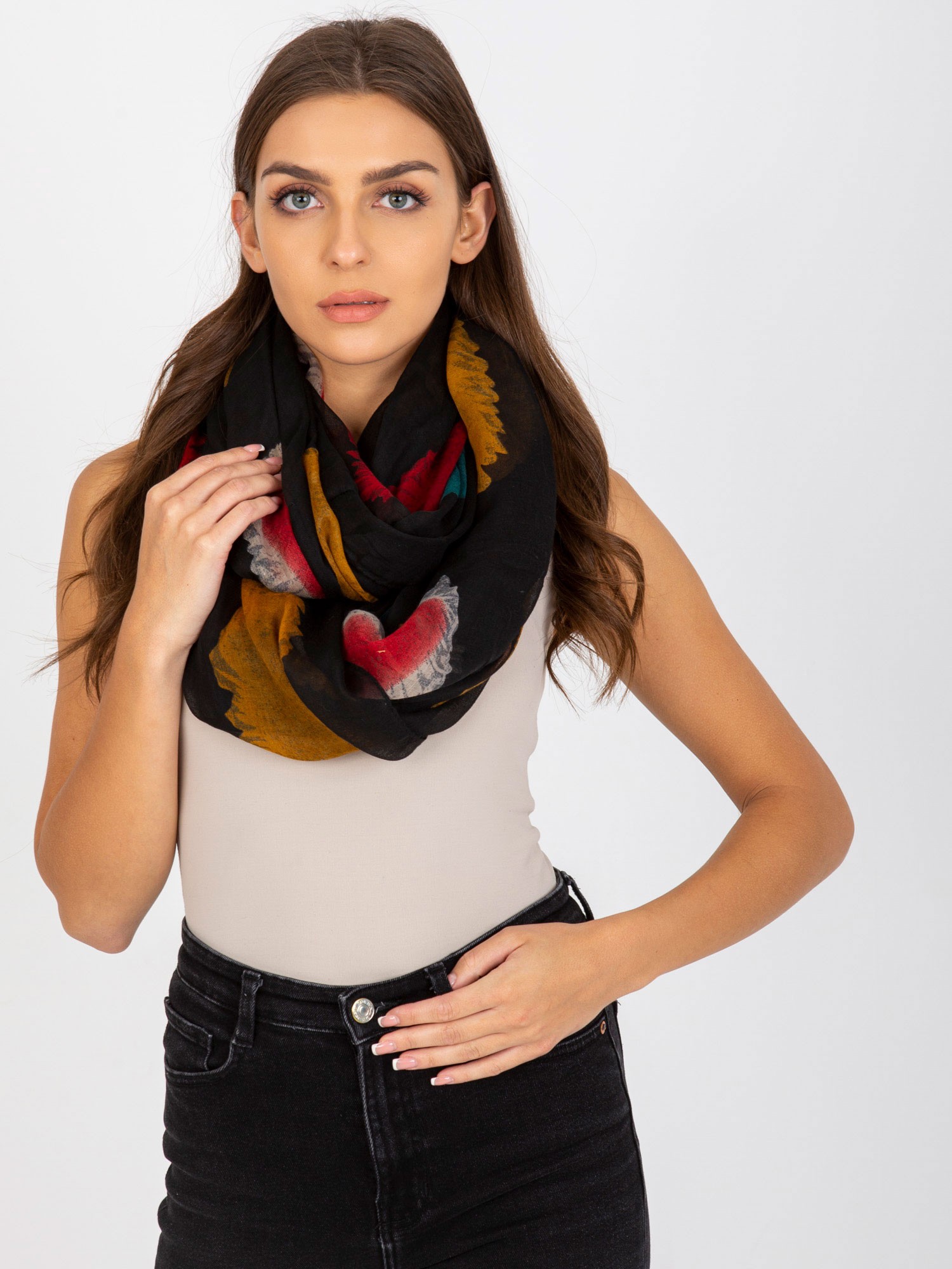 Lady's black scarf with prints