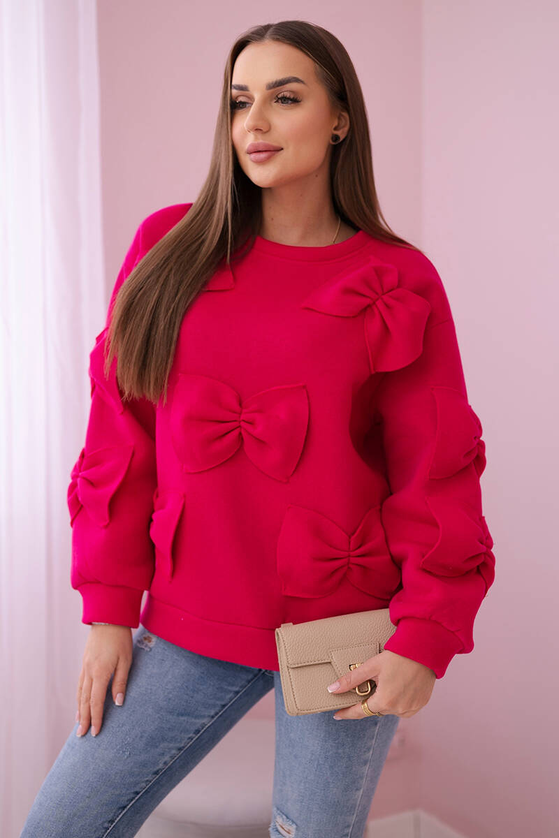 Insulated sweatshirt with fuchsia-colored decorative bows