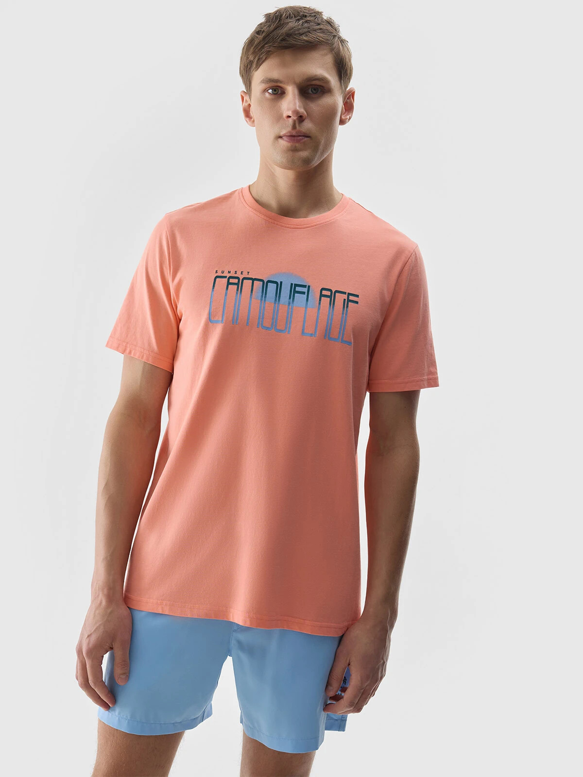 Men's T-shirt With 4F Print - Orange