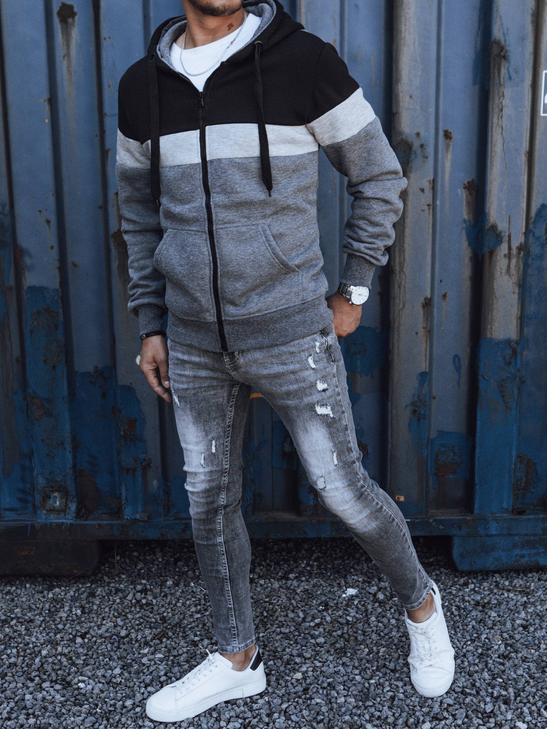 Bluza męska z kapturem ciemnoszara Dstreet