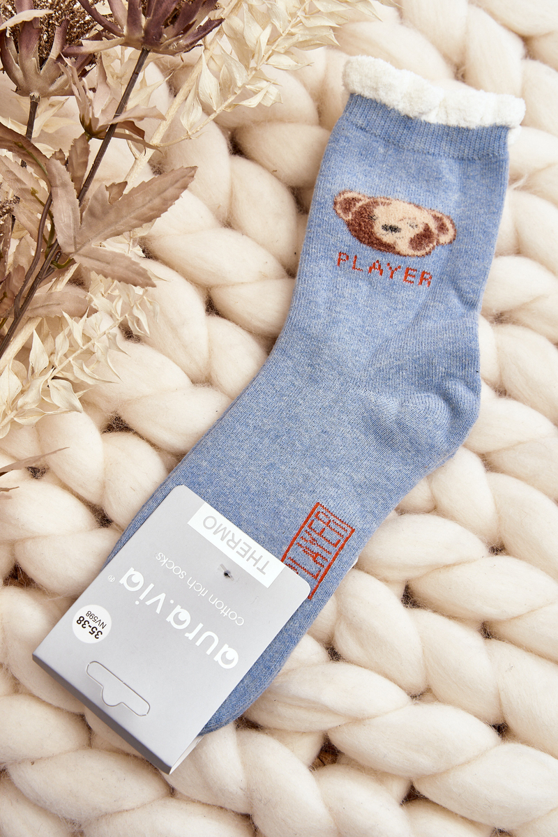 Levně Silné Bavlněné Ponožky S Modrým Medvídkem