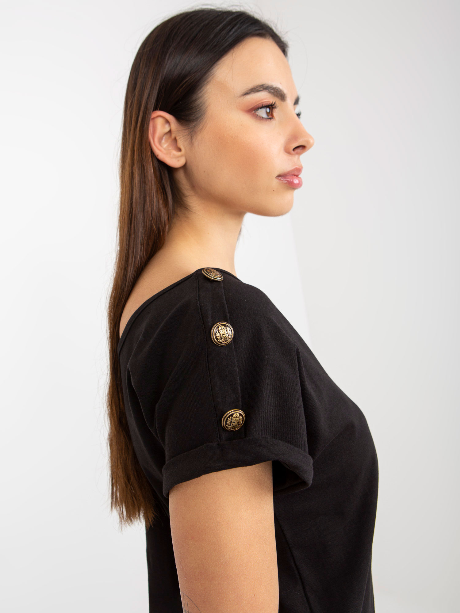 Black Blouse With Buttons On Sleeves By OCH BELLA