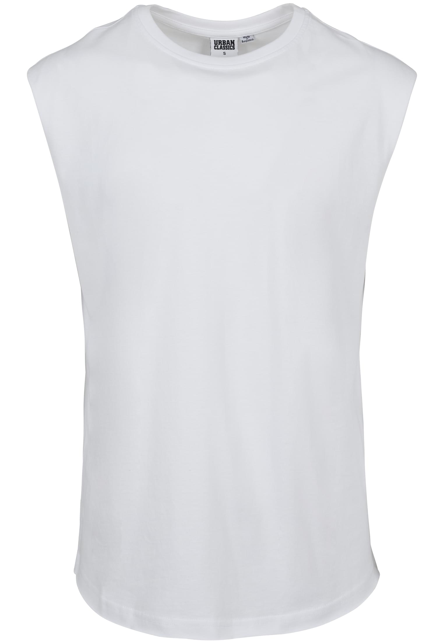 White sleeveless T-shirt with open hem