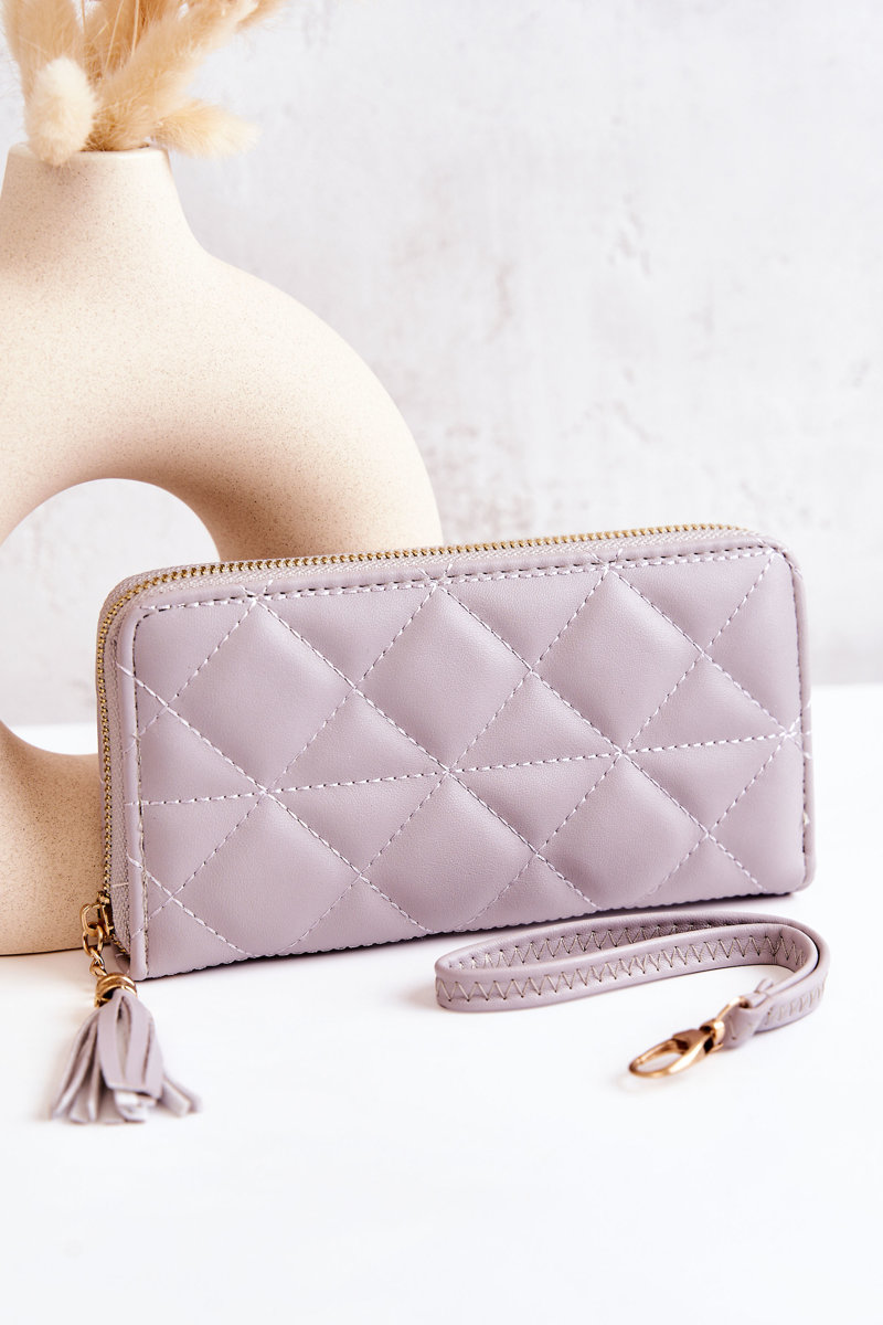 Large Quilted Wallet With Stripe Jeffrey Grey