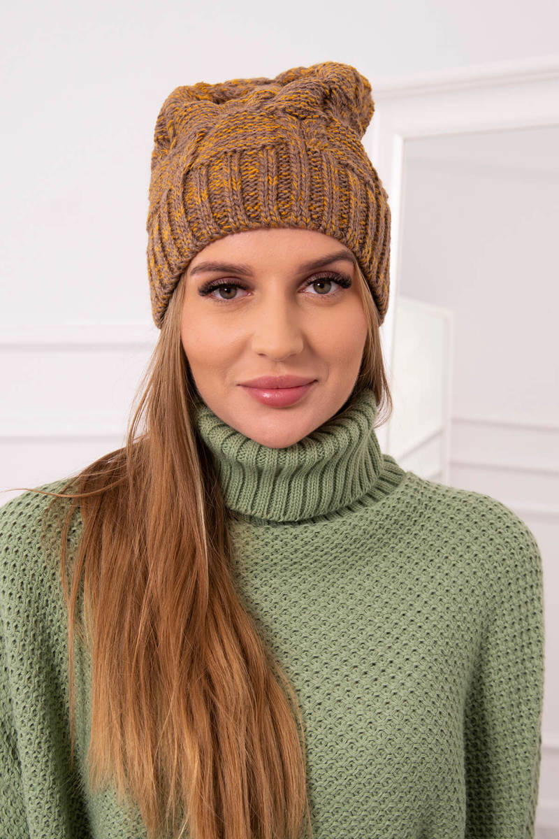 Beanie with fleece Dolores K303 mustard+brown