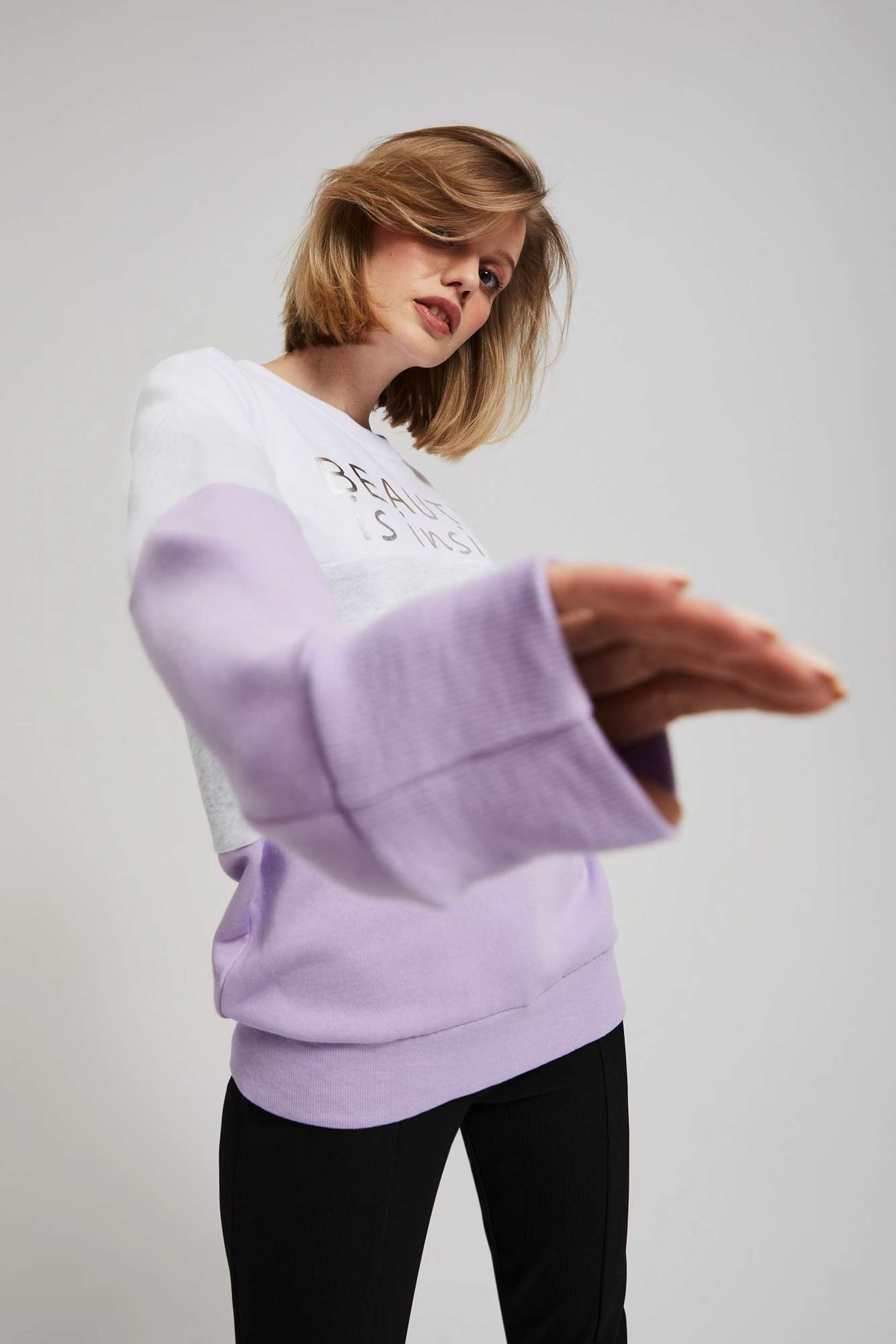 Marisse Lavender Printed Sweatshirt