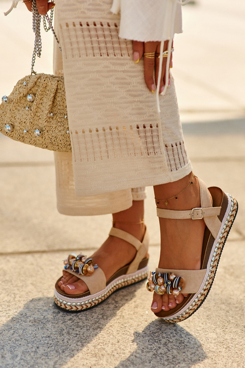 Women's wedge and platform sandals with embellishments S.Barski beige